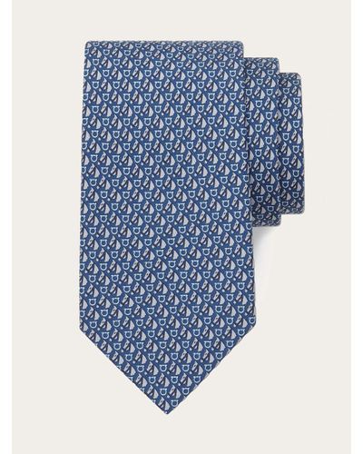 Ferragamo Equestrian Print Silk Tie - Blue