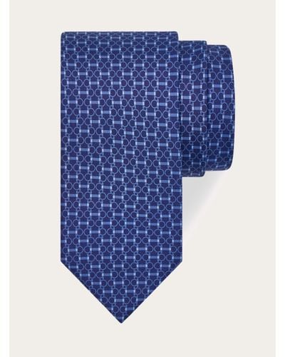 Ferragamo Gancini Horsebit Print Silk Tie - Blue