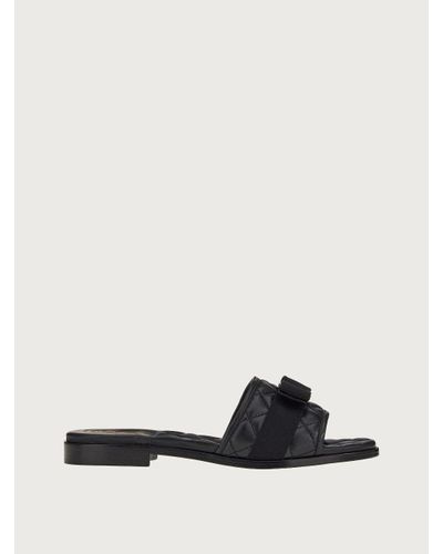 Ferragamo Quilted Slide With Vara Bow - White