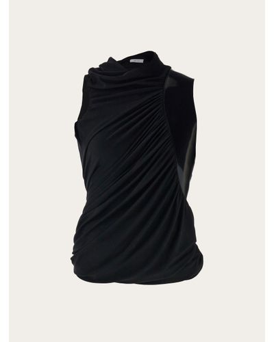 Ferragamo Sleeveless Top With Leather Insert - Black