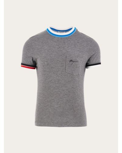 Ferragamo T-shirt With Colour Block Trims - Grey