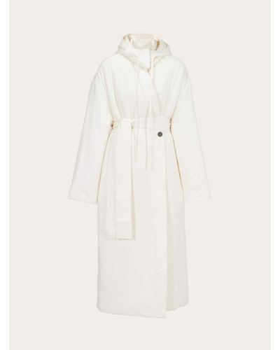 Ferragamo Padded Wrap Coat With Fabric Belt - White