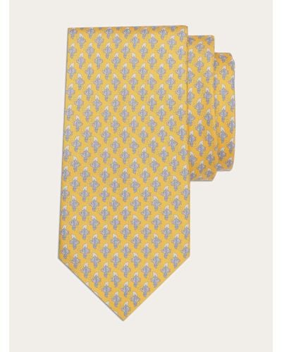 Ferragamo Shark Print Silk Tie - Yellow