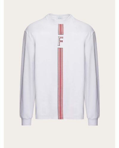 Ferragamo Long Sleeved T-shirt With College Stripe Graphic - White
