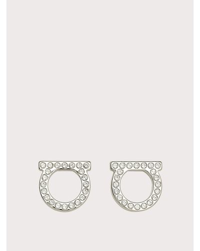 Ferragamo Silvertone & Pavé Logo Stud Earrings/0.5" - Metallic