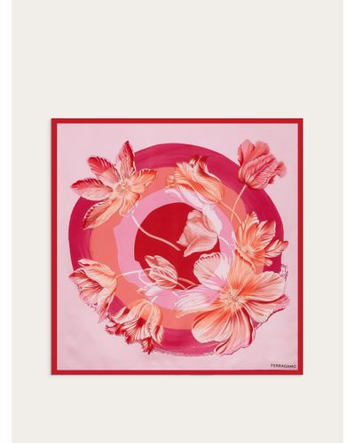 Ferragamo Tulip Print Silk Foulard - Pink