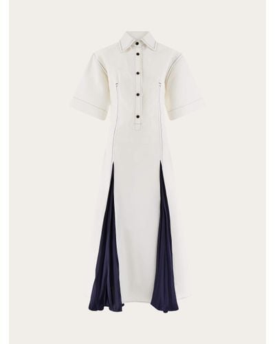 Ferragamo Damen Kleid Mit Intarsien Weiß