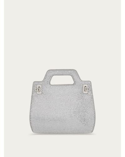 Ferragamo Women Wanda Mini Bag With Crystals - White