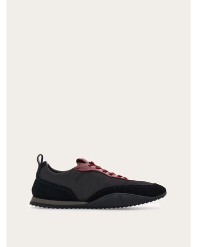 Ferragamo Sneaker With Patent Leather Trim - Black
