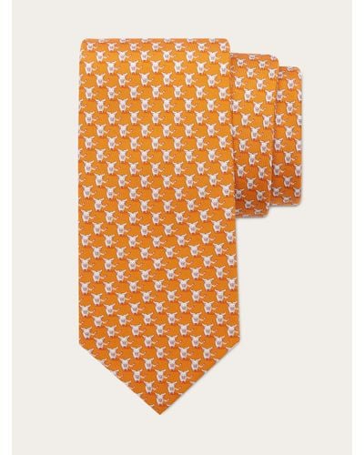 Ferragamo Ox Print Silk Tie - Orange
