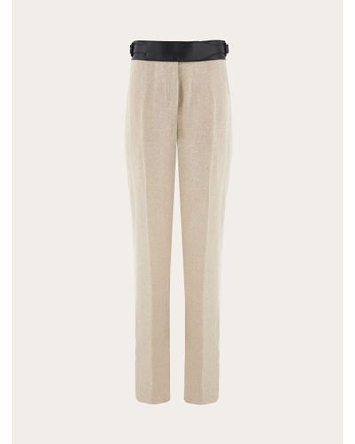 Ferragamo Linen trouser with eco-leather belt - Neutre