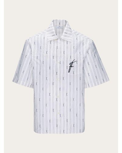 Ferragamo Herren Kurzarmhemd mit Bowling-Kragen - Weiß