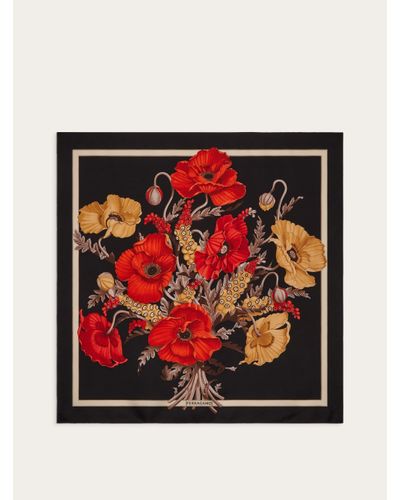 Ferragamo Poppies Print Silk Foulard - Red