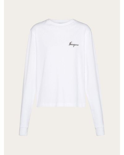 Ferragamo Camiseta de manga larga con estampado botánico - Blanco