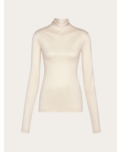 Ferragamo Jersey Turtleneck With Low Cut Back - Natural