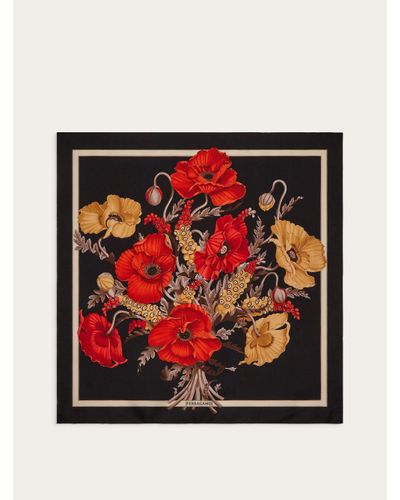 Ferragamo Poppies print silk foulard - Rouge