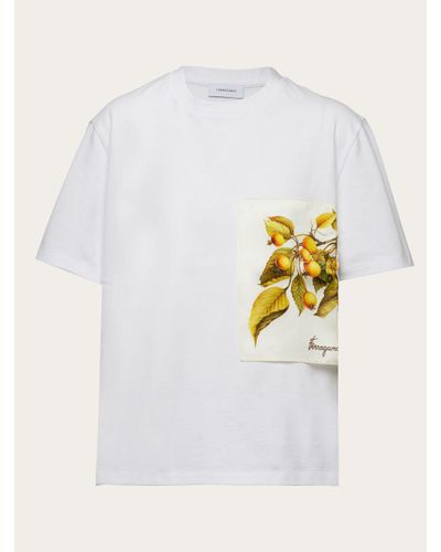 Ferragamo Damen Kurzärmliges T-Shirt mit Botanik-Print - Weiß