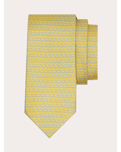 Ferragamo Interwoven Gancini Print Silk Tie - Yellow