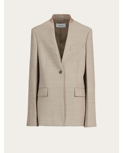 Ferragamo Single Breasted Wool Blazer - Natural