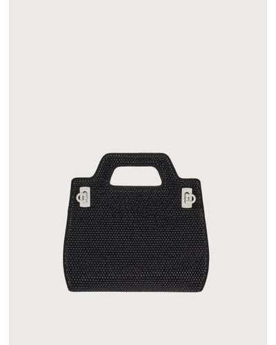 Ferragamo Women Wanda Mini Bag With Crystals - Black