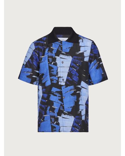 Ferragamo Palm Print Boxy Fit Shirt - Blue