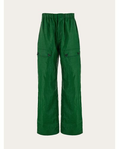 Ferragamo Drawstring Linen Trouser With Applied Pockets - Green