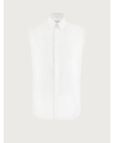 Ferragamo Raw Cut Sleeveless Tuxedo Shirt - White