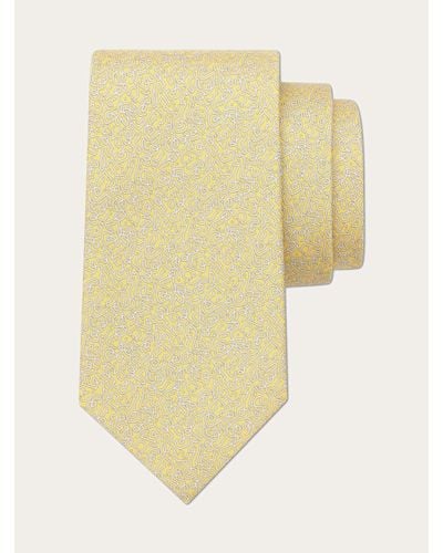 Ferragamo Men Embroidered Print Silk Tie - Yellow