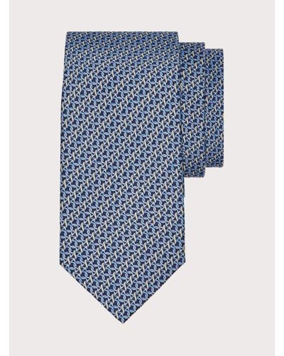 Ferragamo Gancini Print Silk Tie - Blue