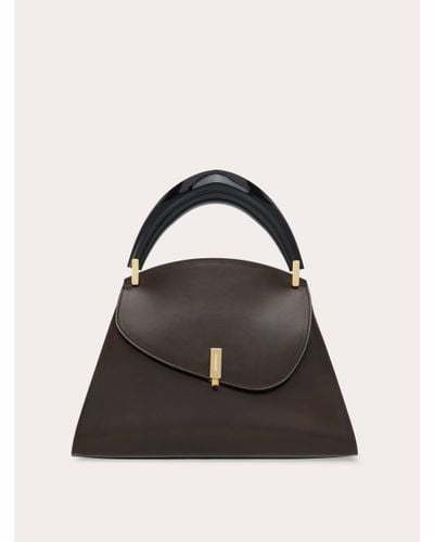 Ferragamo Geometric Handbag With Sculptural Handle - Black
