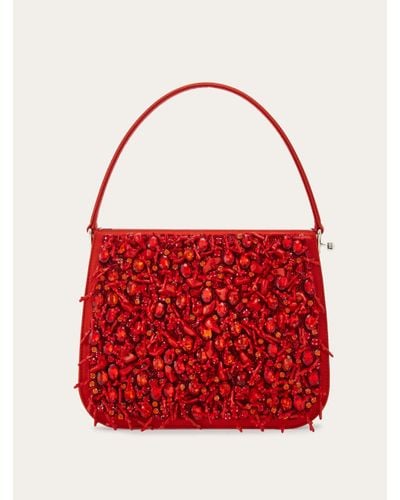 Ferragamo Women Framed Bejeweled Handbag - Red