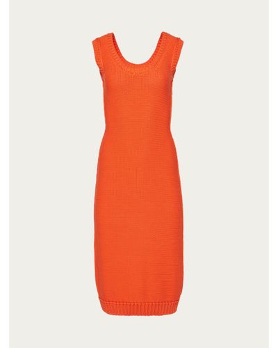 Ferragamo Sleeveless Midi Knitted Dress - Orange