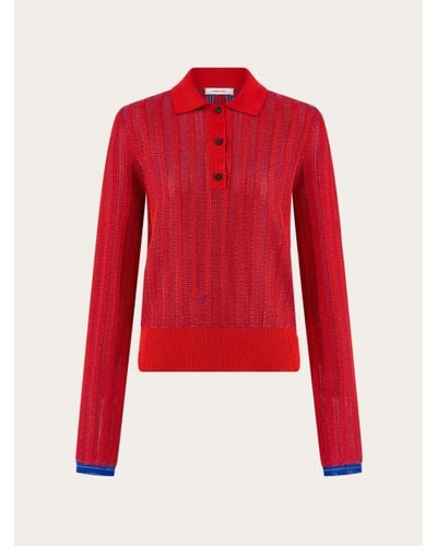 Ferragamo Long Sleeved Polo Shirt - Red