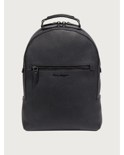 Ferragamo Muflone Metallic Leather Backpack - Black