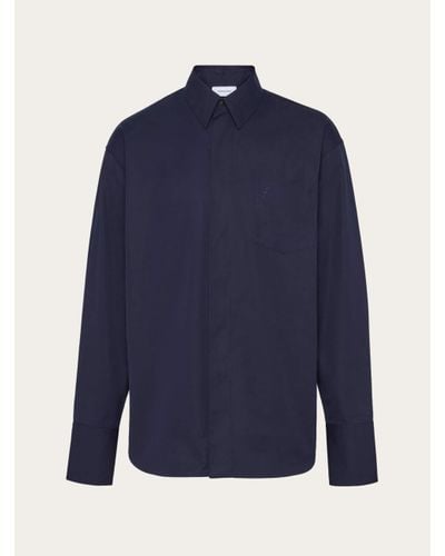 Ferragamo Men Sports Shirt With Applied Pockets - Blue