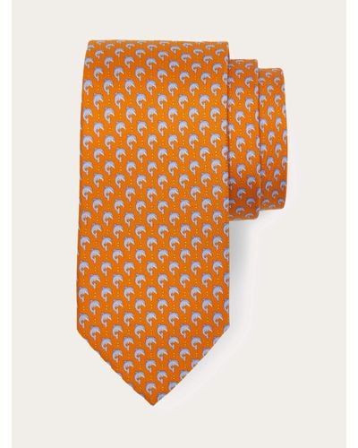 Ferragamo Men Dolphin Print Silk Tie - Orange