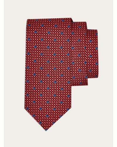Ferragamo Corbata de seda estampado gancini - Rojo