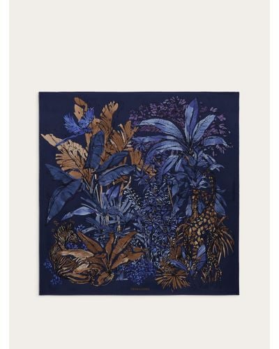 Ferragamo Damen Seidenhalstuch mit Dschungel-Print - Blau