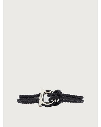 Ferragamo Braided Leather Gancini Bracelet - Black