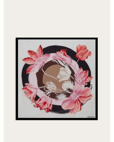 Ferragamo Tulip Print Silk Foulard - Pink