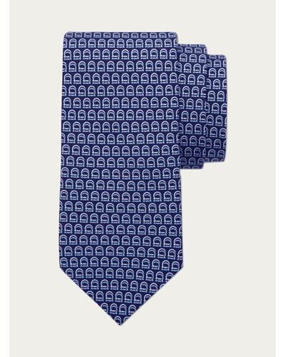 Ferragamo Interwoven Gancini print silk tie - Bleu