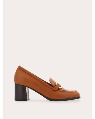 Ferragamo Heeled Loafer With Gancini Ornament - Brown