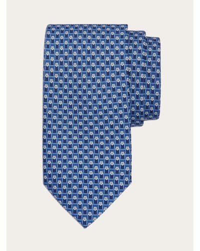 Ferragamo Hommes Cravate En Soie Imprimé Football Bleu