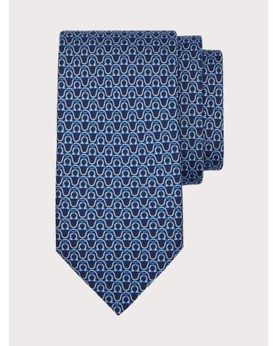 Ferragamo Gancini print silk tie - Bleu