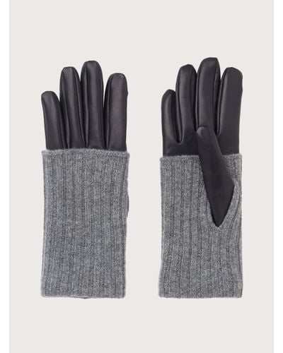 Ferragamo Cashmere And Leather Gloves - Gray