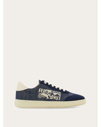 Ferragamo Low Top Trainer With Logo - Blue