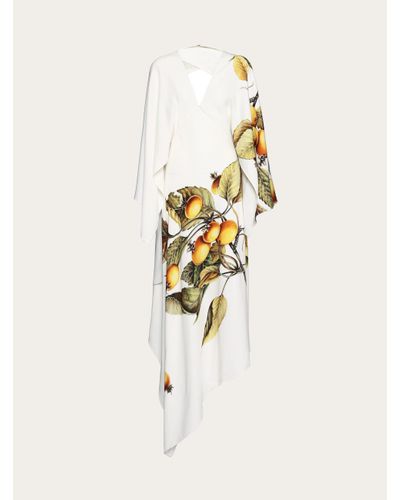 Ferragamo Asymmetric dress with botanical print - Blanc