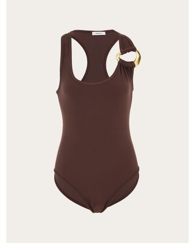 Ferragamo Women Swimsuit With Metallic Insert - Brown