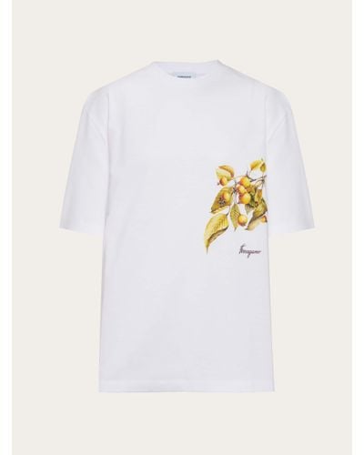 Ferragamo Herren Kurzärmliges T-Shirt Mit Botanik-Print Weiß