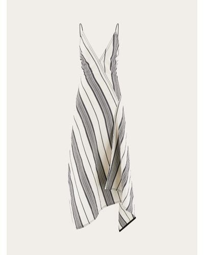 Ferragamo Asymmetric Striped Dress - White